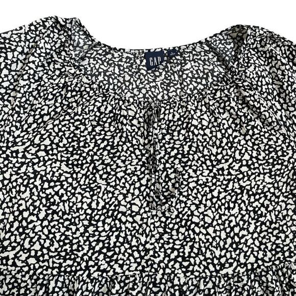 GAP Women's Tie Front Peplum Top Long Sleeve Black White Animal Print Sz Large - Picture 4 of 9